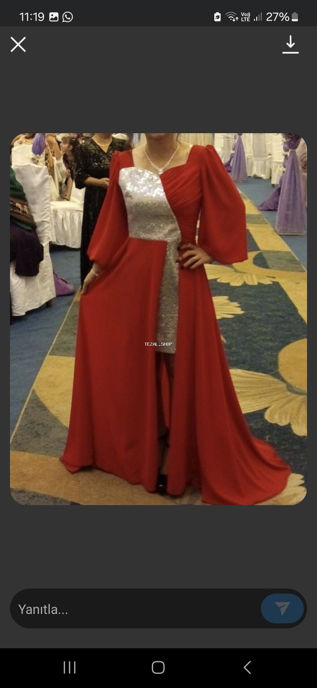 Qırmızı ziyafət/libaslar – 2 model 1) Uzun qırmızı gecə geyimi -