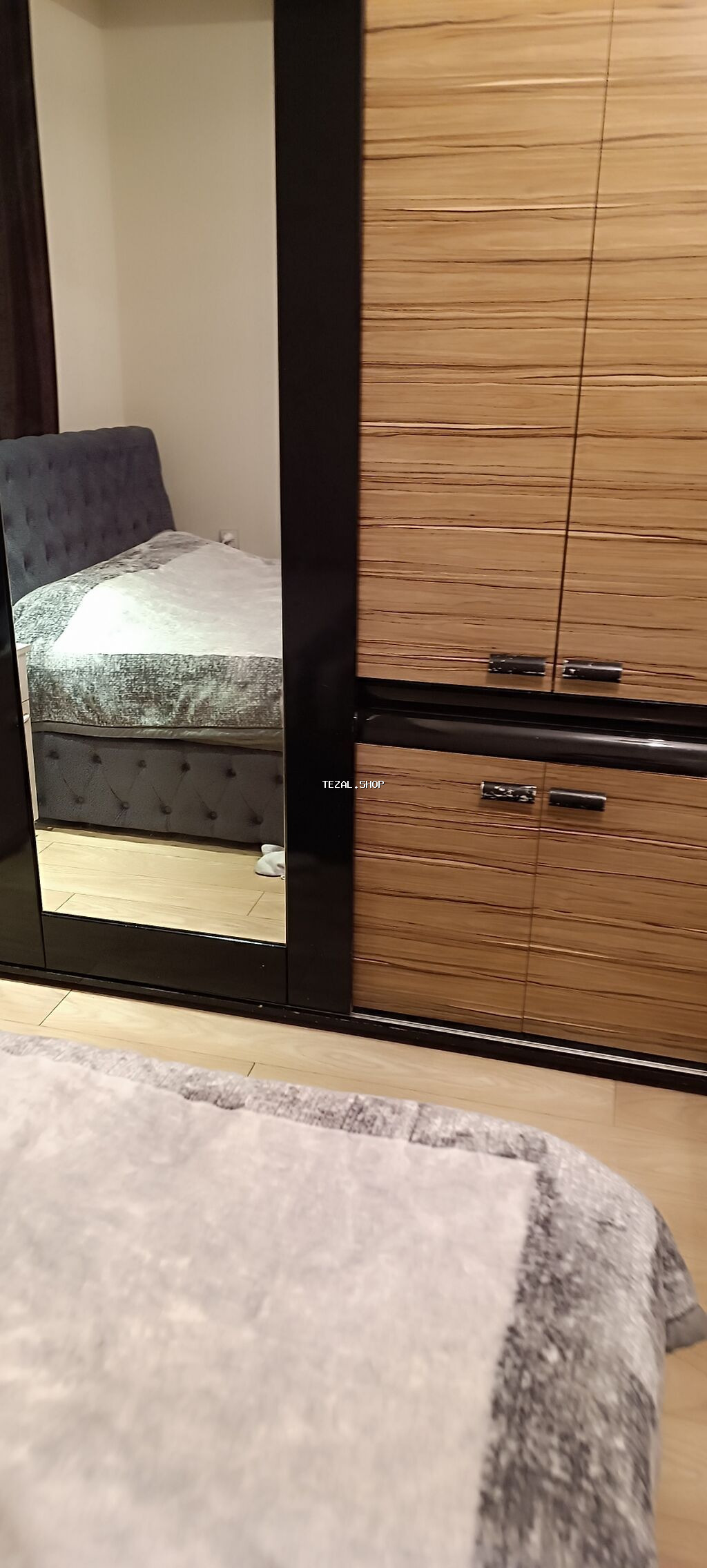 3 qapılı, Güzgülü, Qara, Taxta, Kupe, Düz dolab - şəkil 3