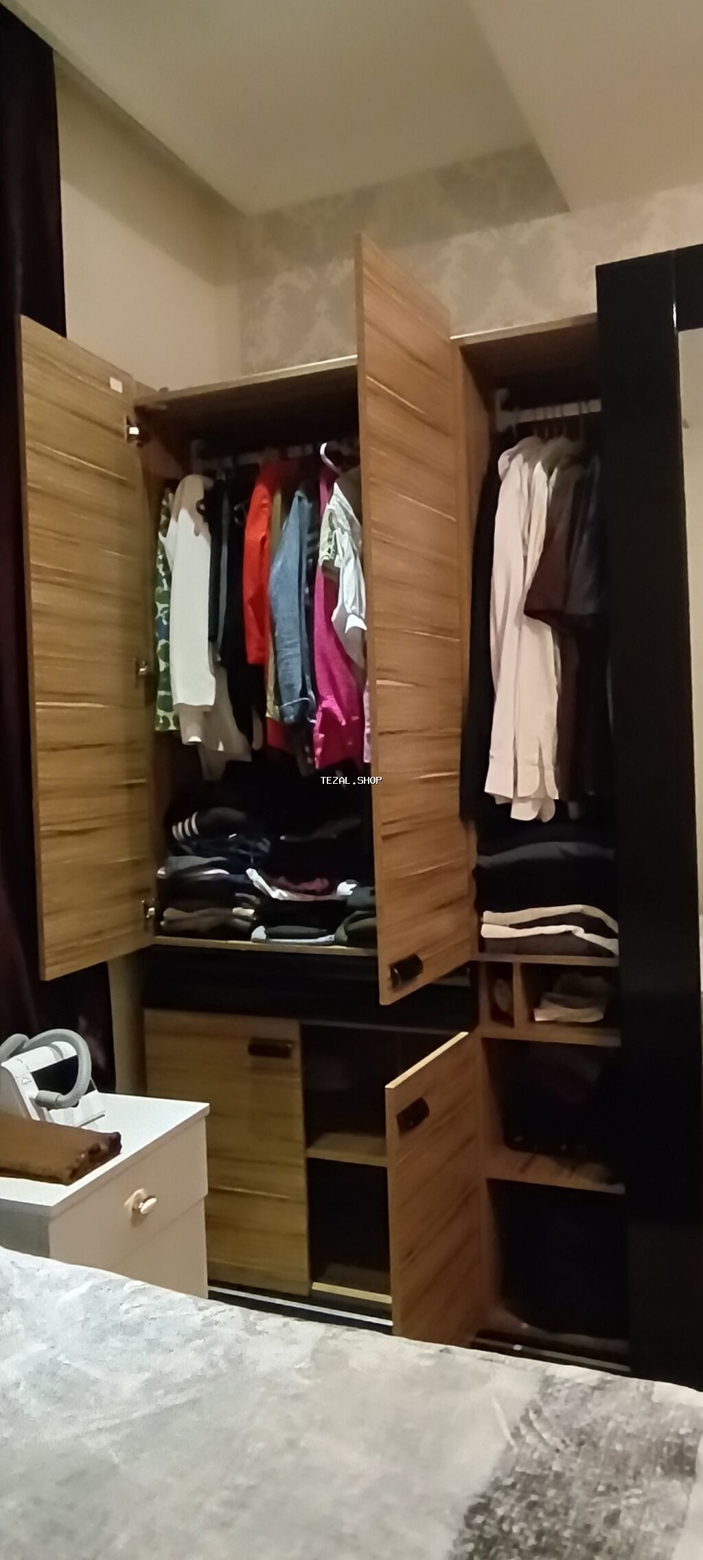 3 qapılı, Güzgülü, Qara, Taxta, Kupe, Düz dolab - şəkil 4