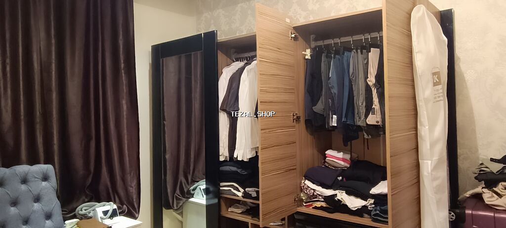 3 qapılı, Güzgülü, Qara, Taxta, Kupe, Düz dolab - şəkil 5