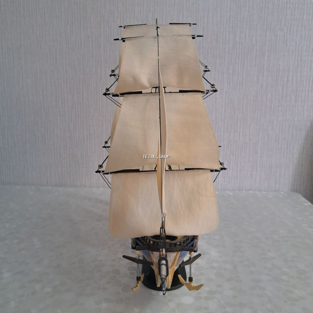 Taxtadan yelkənli gəmi maketi uzunluğ 60sm hündürlük 43sm eni 19sm - şəkil 2