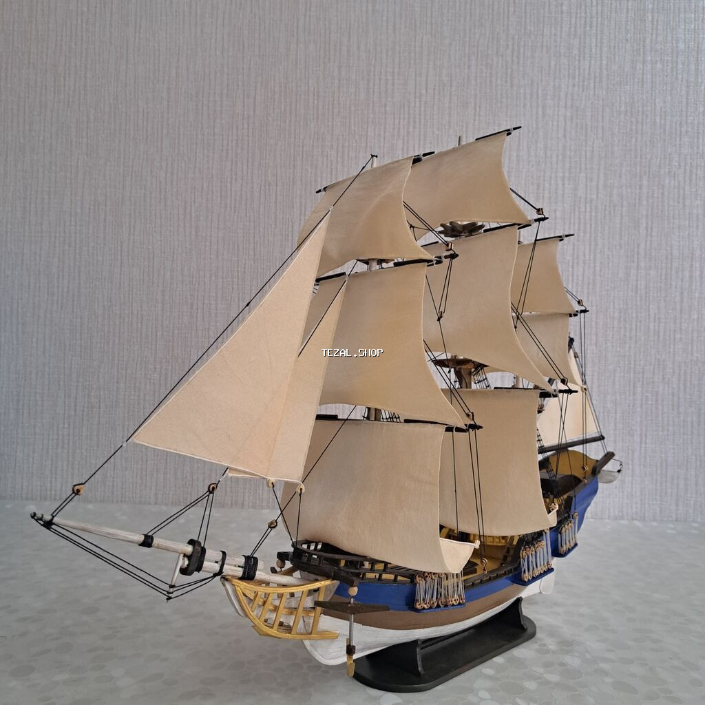 Taxtadan yelkənli gəmi maketi uzunluğ 60sm hündürlük 43sm eni 19sm - şəkil 3