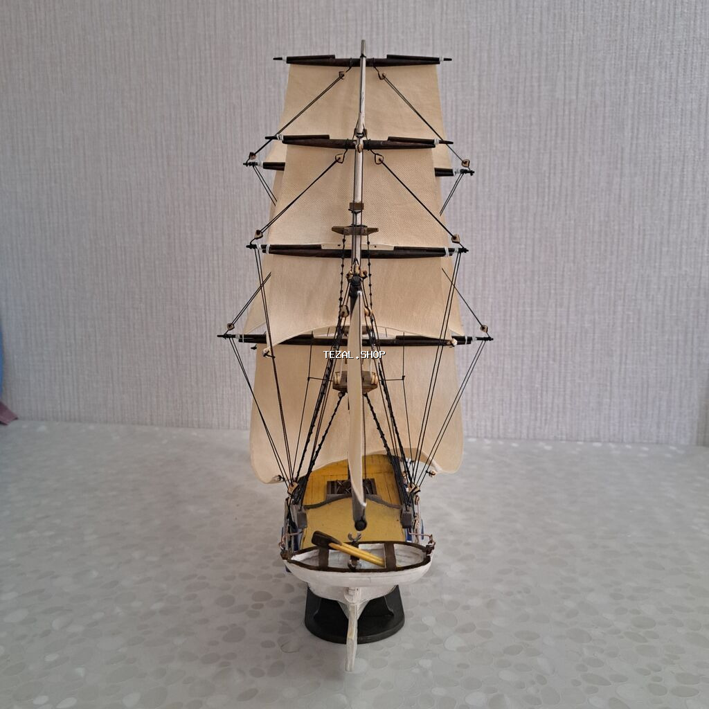 Taxtadan yelkənli gəmi maketi uzunluğ 60sm hündürlük 43sm eni 19sm - şəkil 4
