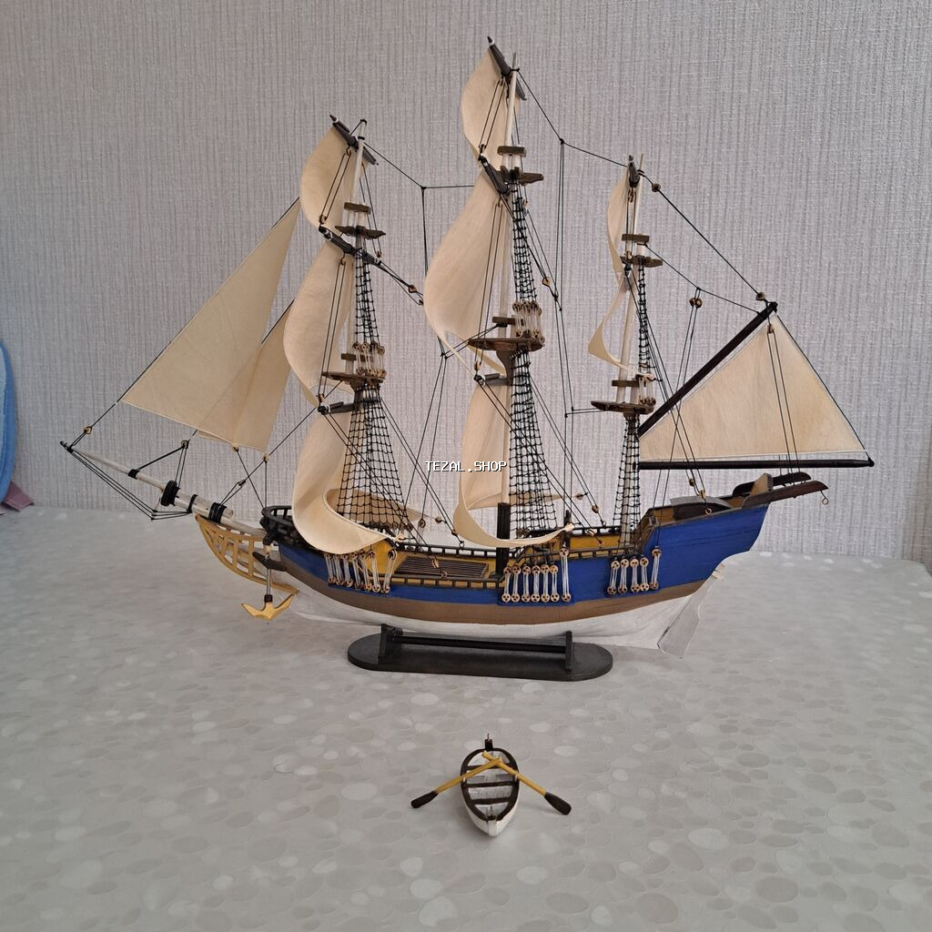 Taxtadan yelkənli gəmi maketi uzunluğ 60sm hündürlük 43sm eni 19sm - şəkil 5