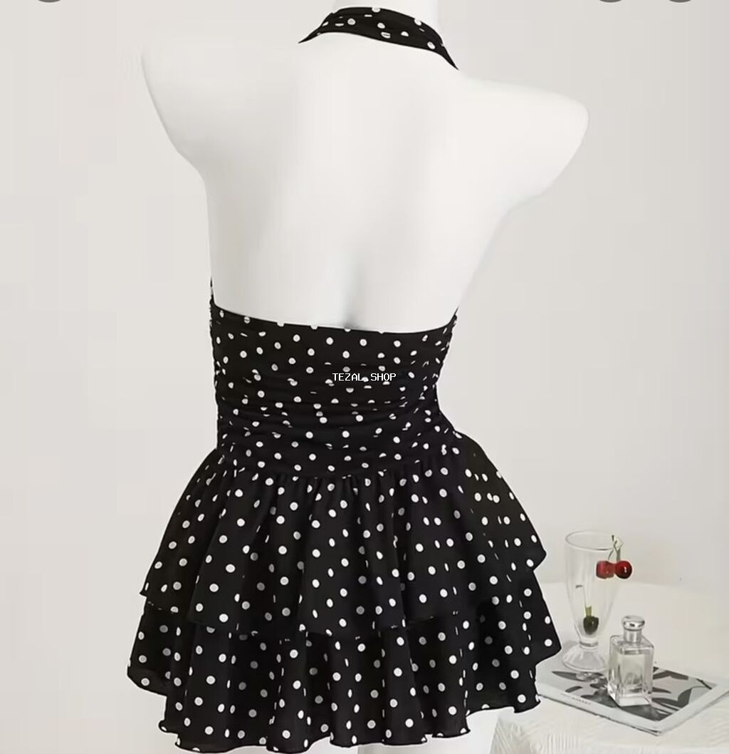 Qara-ağ xallı qadın mayo/plaş-mayo - Rəng və naxış: Qara fonda ağ - şəkil 2