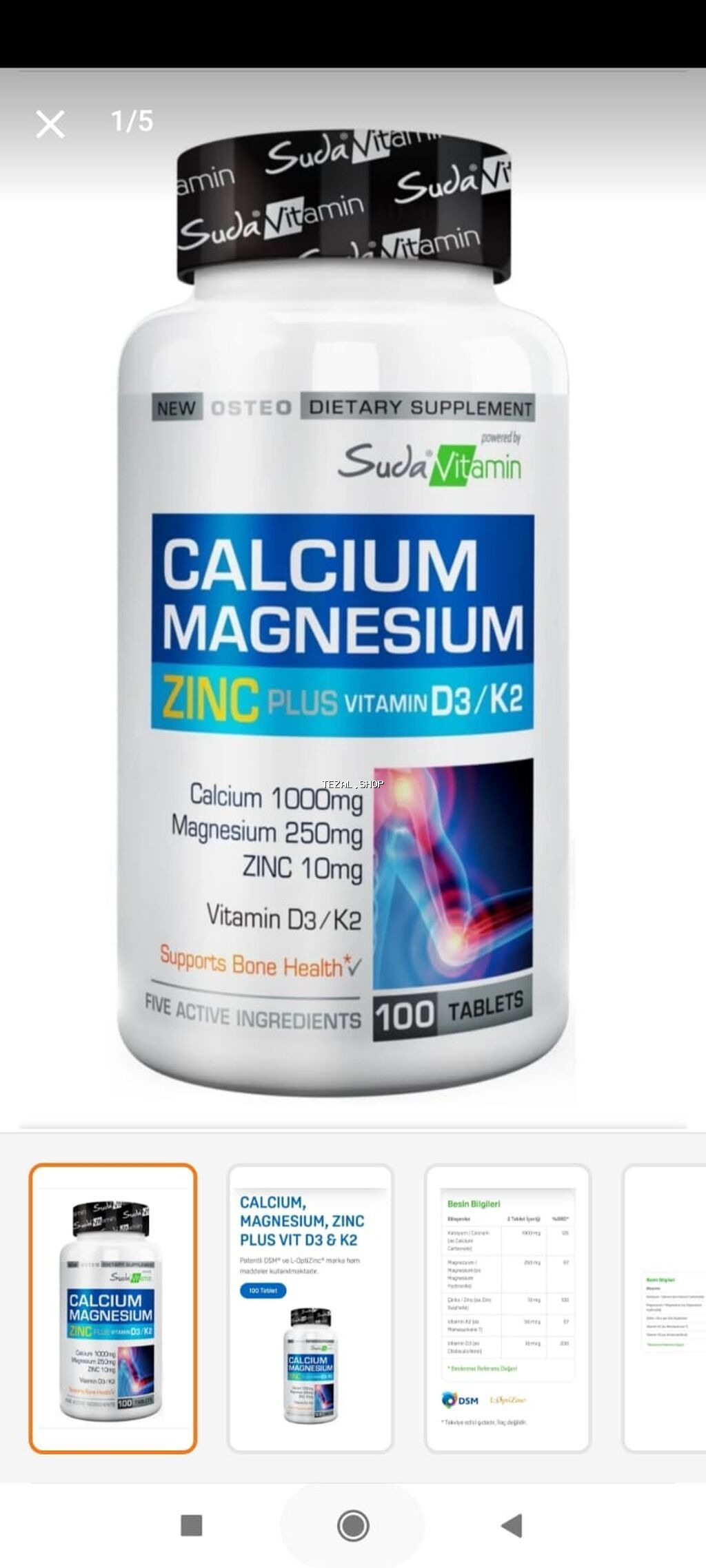 Məhsul: SudaVitamin Calcium Magnesium Zinc Plus Vitamin D3/K2 – qida