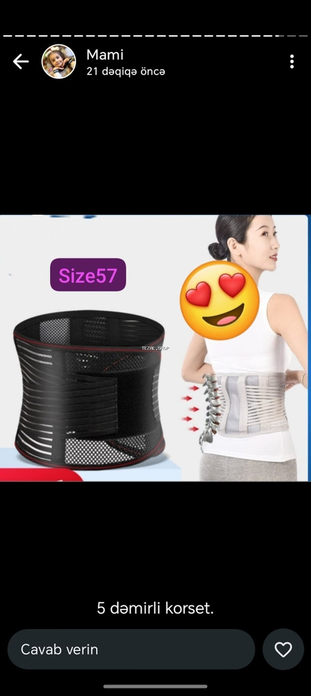 Bel korseti – 5 dəmirli dəstəkli model. - Ölçü: 57 (Size 57 qeyd