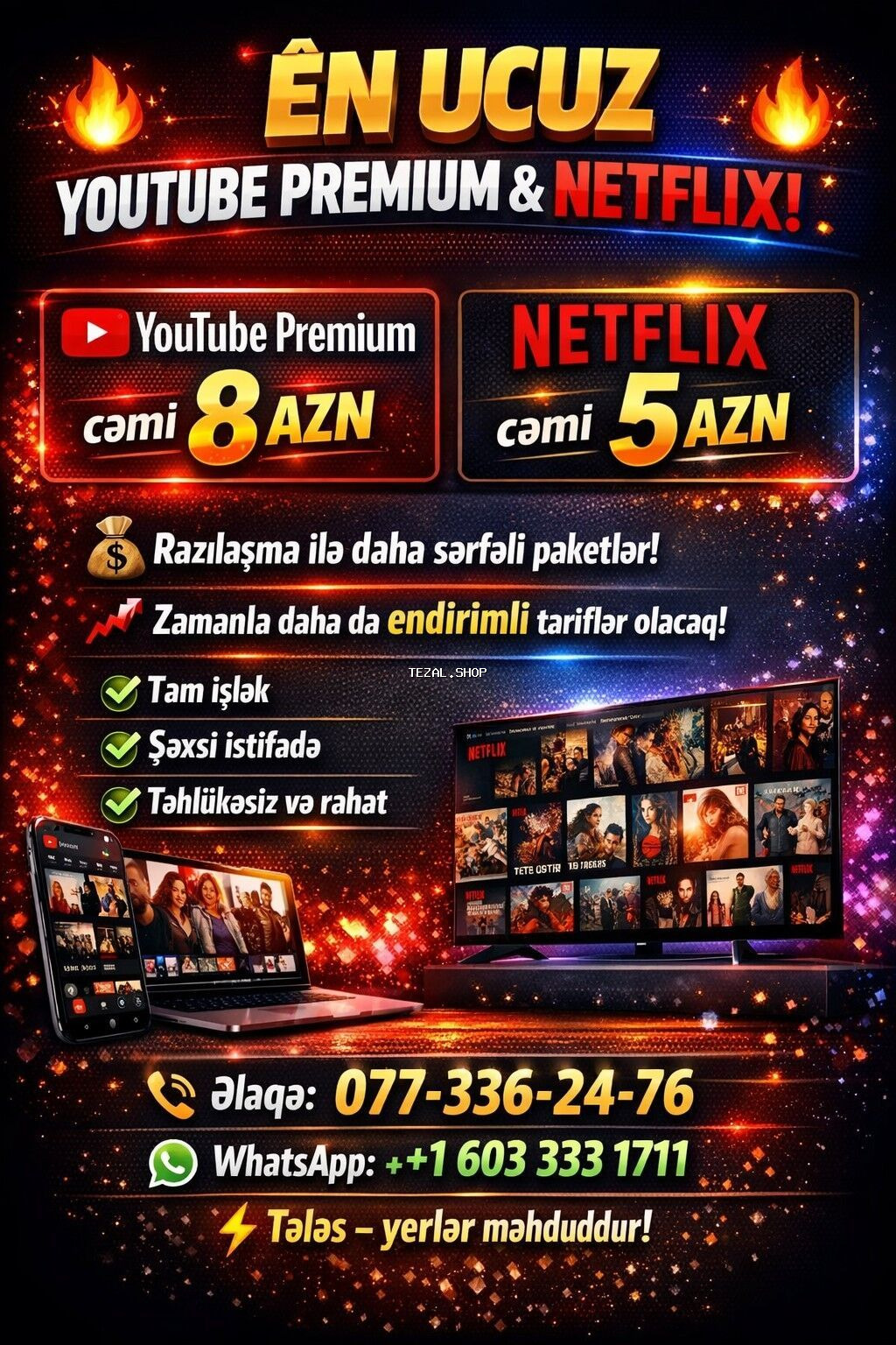 YouTube Premium və Netflix abunə xidməti - YouTube Premium – cəmi 8