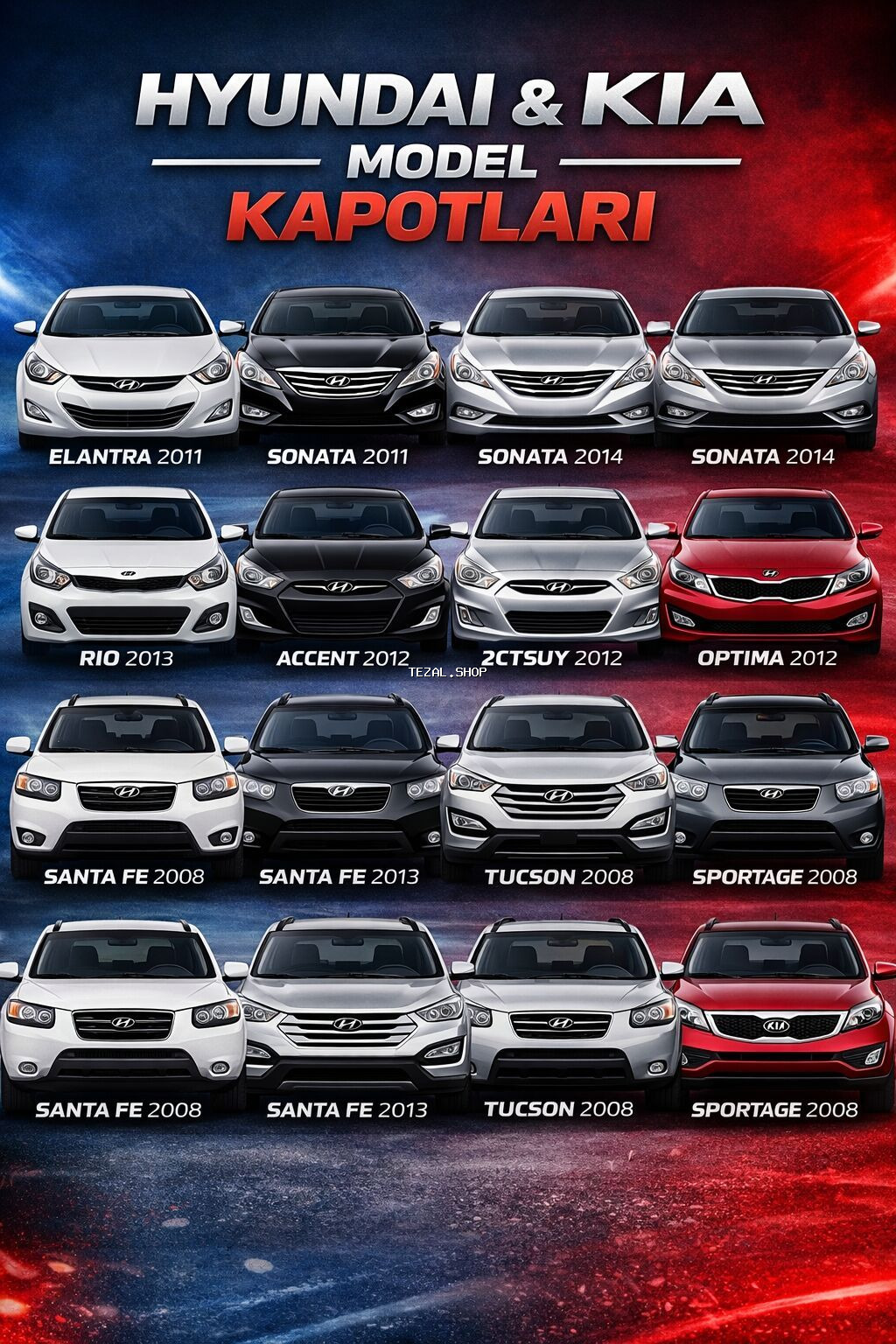 Hyundai və Kia üçün orijinal kapotlar və ekran bufer radiator faralar