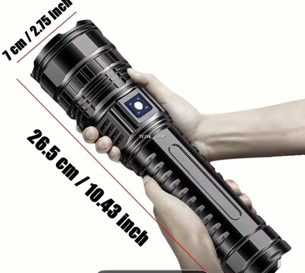 Super Güclü LED Fənər - Korpus: möhkəm metal gövdə, sürüşməyə qarşı