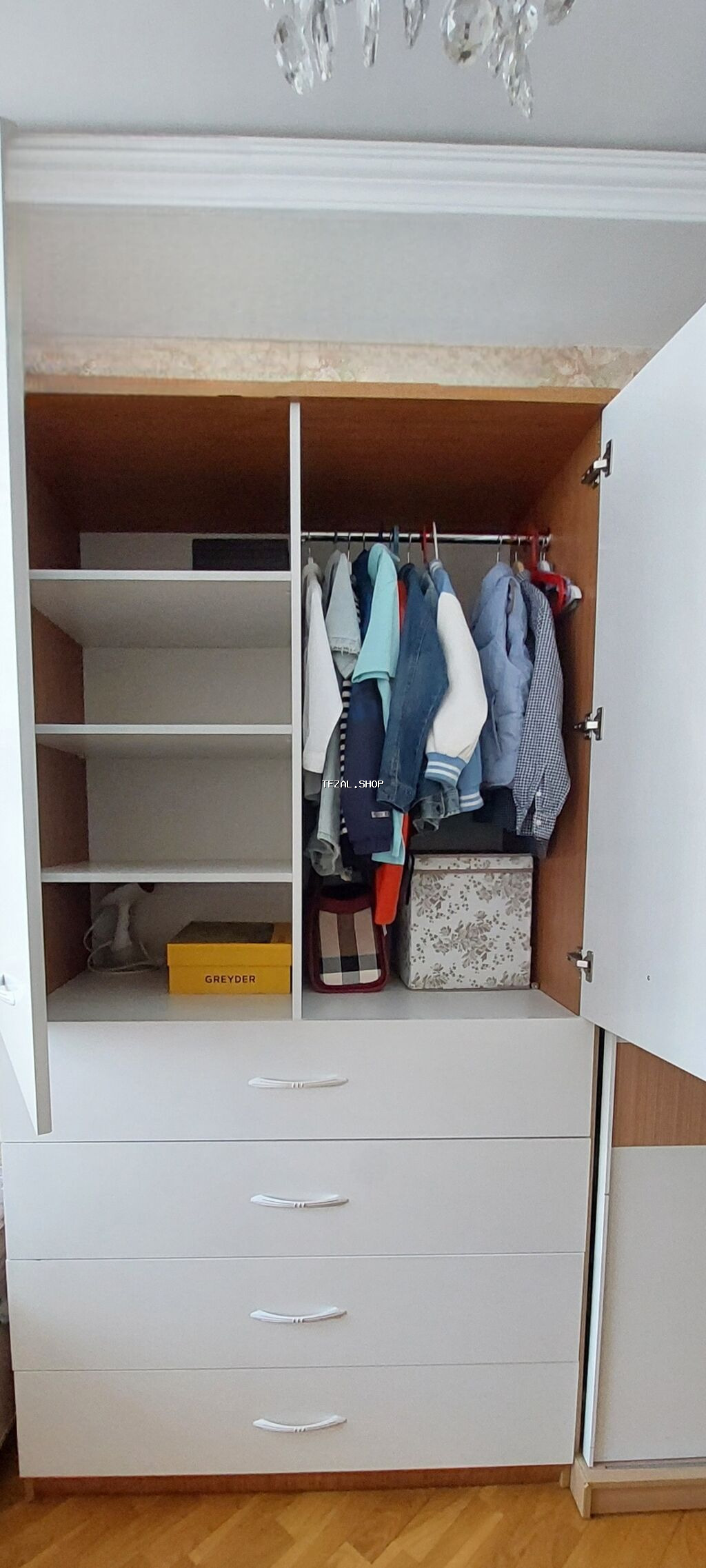 2 qapılı, Siyirməli, Ağ, Digər material, Açılan, Düz dolab