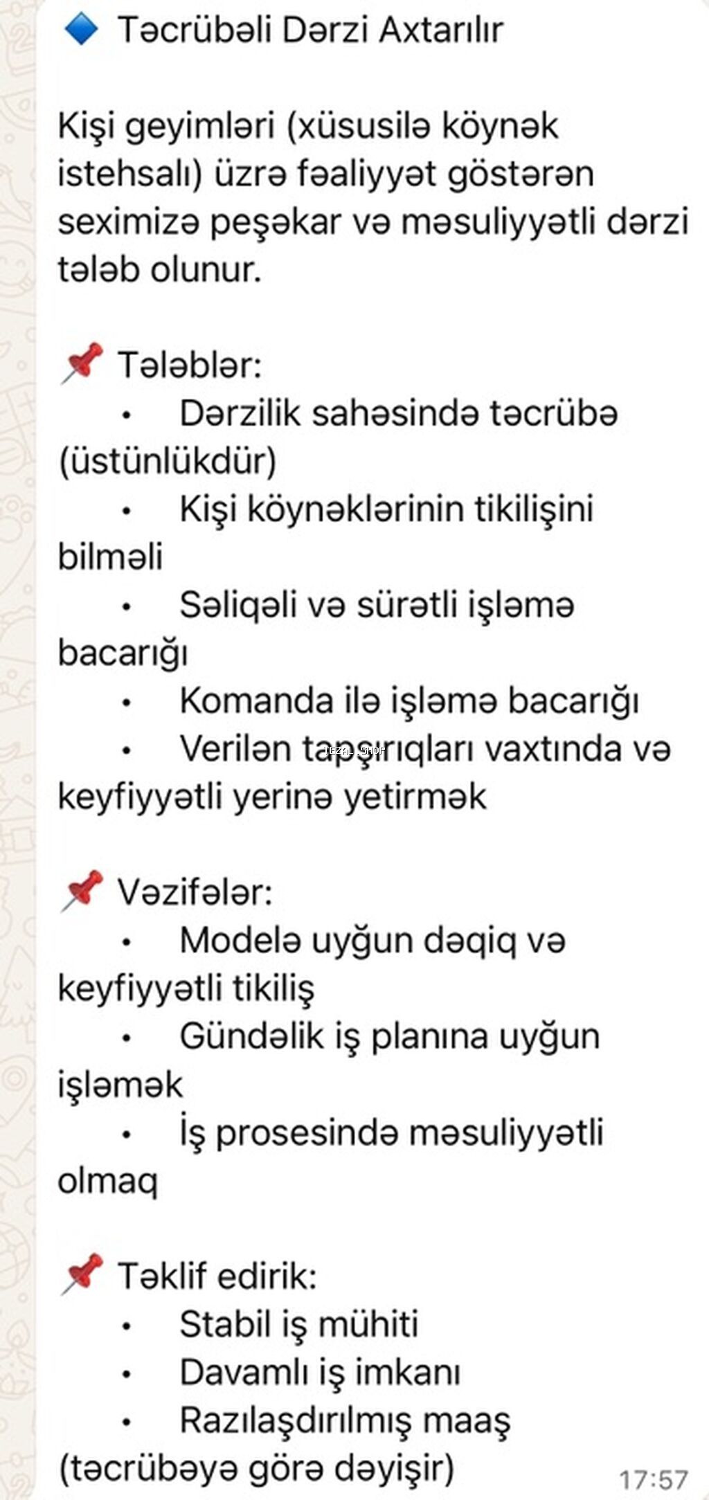 Təcrübəli Dərzi ve utucu upakovsik axdarılır Kişi geyimləri (xüsusilə