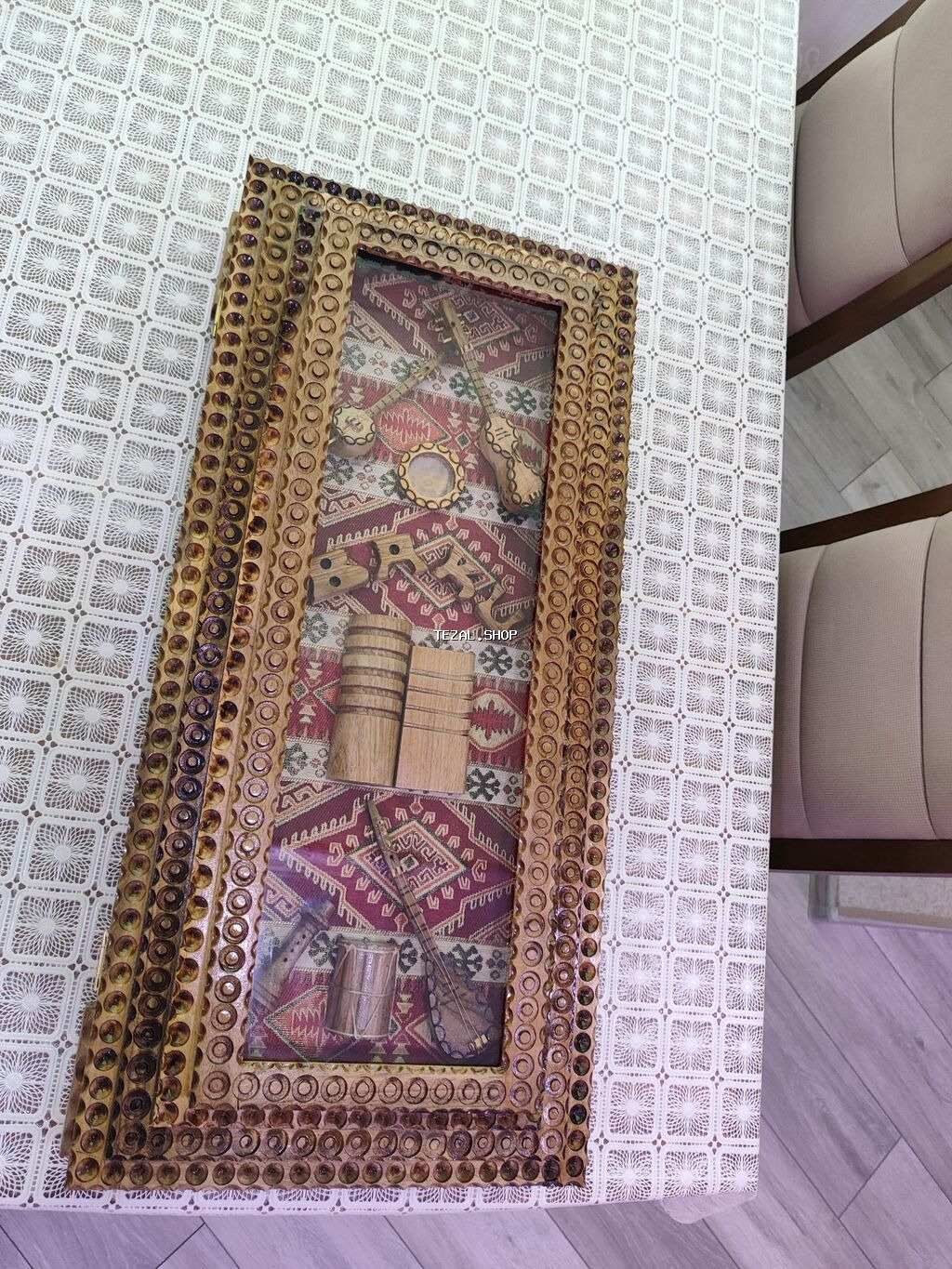 Əl işı taxta nərd dəsti - Material: təbii ağacdan oyma naxışlarla - şəkil 2