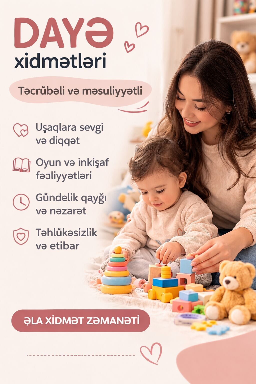 Dayə xidmətləri – təcrübəli və məsuliyyətli - Uşaqlara sevgi və