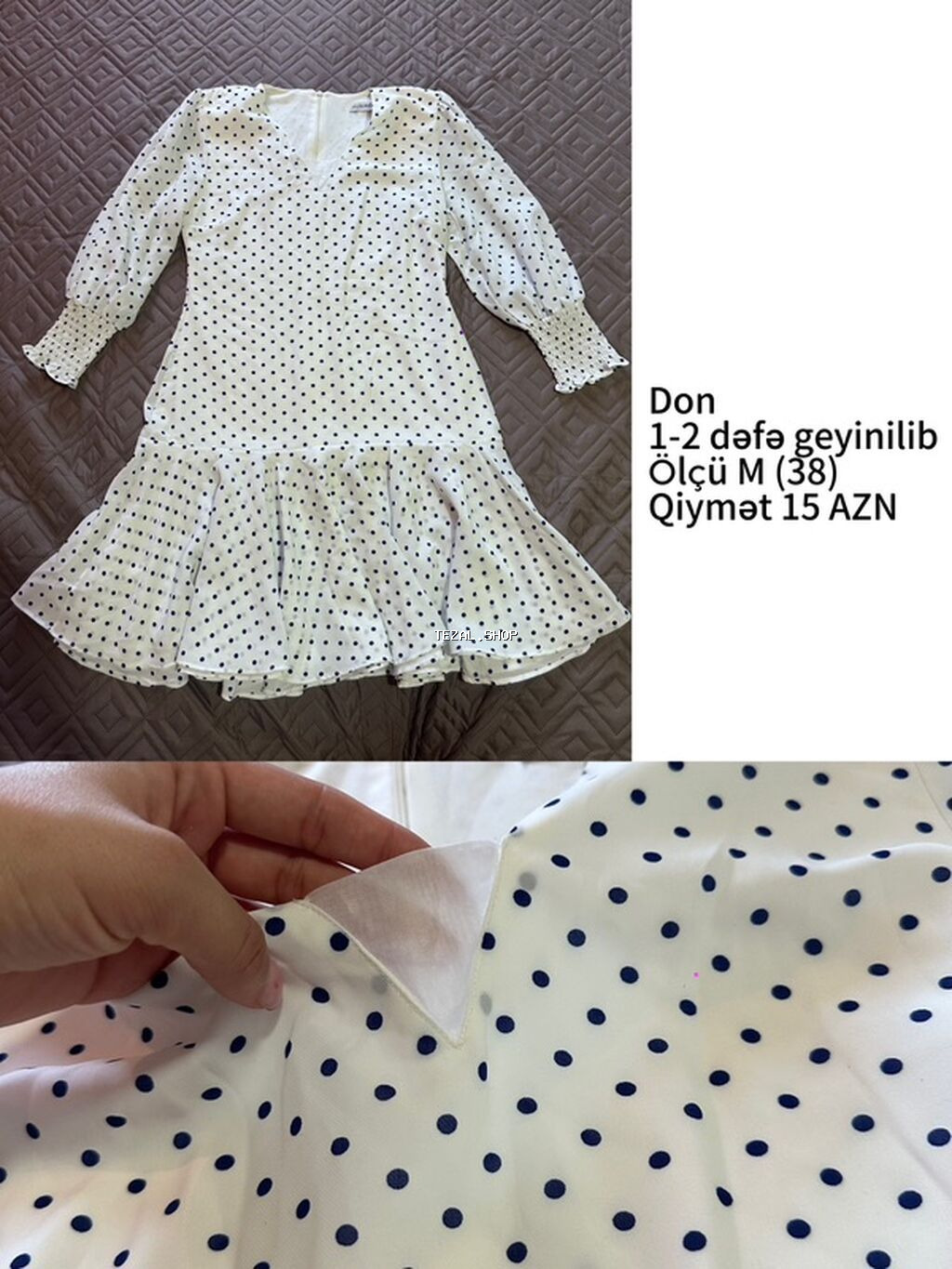 Ağ rəngli, tünd mavi xallı qadın donu. - Ölçü: M (38) - Dizayn