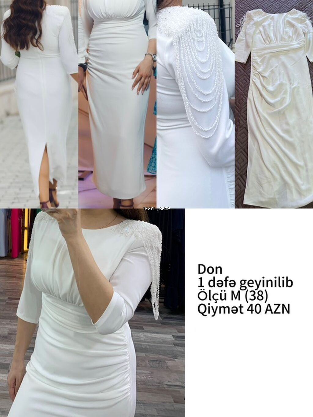 Ağ rəngli zərif ziyafət donu - Ölçü: M (38) - Qiymət: 40 AZN - Model