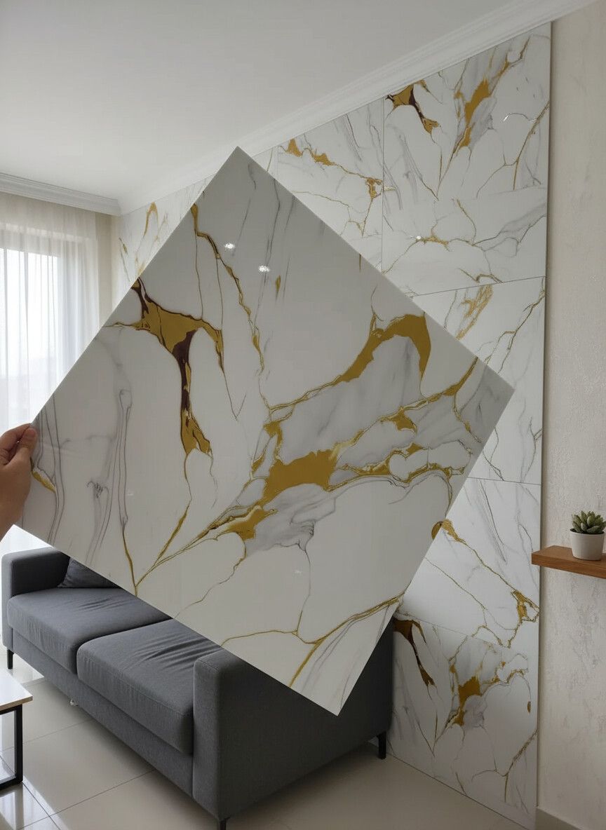 Mərmər effekti verən PVC divar panelləri. 1.Arxası özü