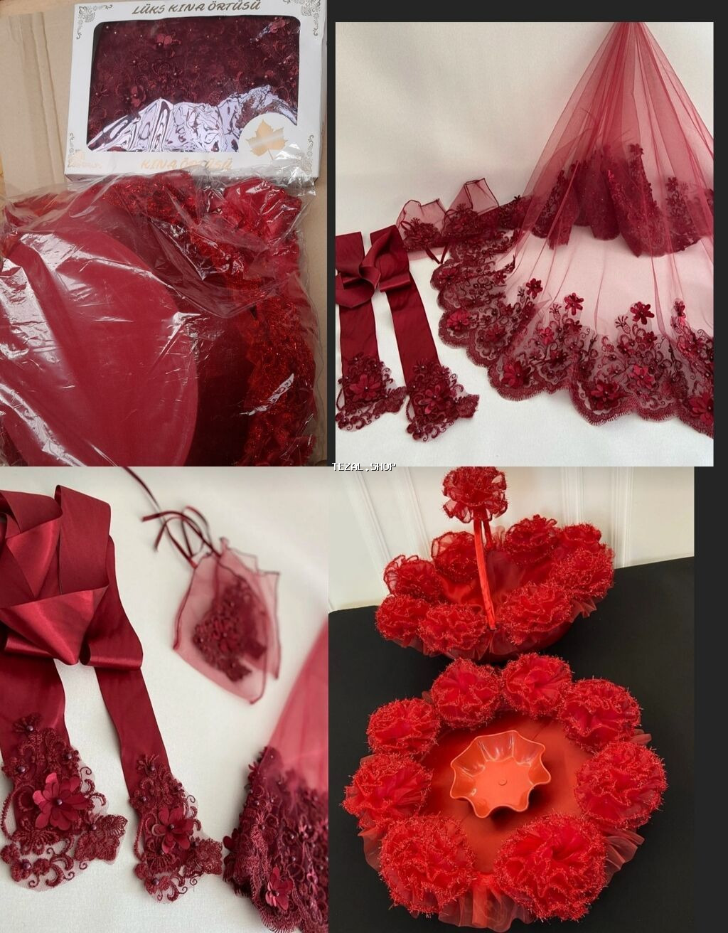 Qırmızı “xına gecəsi” dəsti - Lüks xına örtüsü: tül material