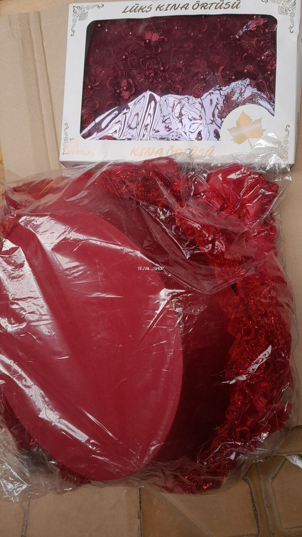 Qırmızı “xına gecəsi” dəsti - Lüks xına örtüsü: tül material - şəkil 3