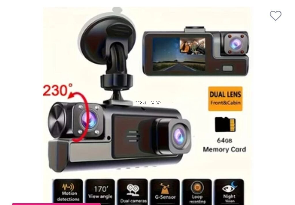 Üç kanallı avtomobil videoqeydiyyatçısı (ön + salon + arxa kamera)