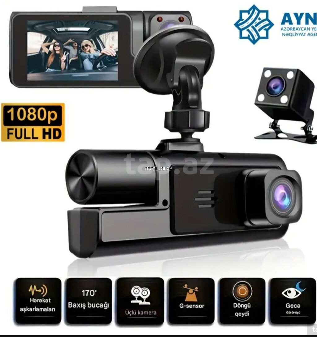 Üç kanallı avtomobil videoqeydiyyatçısı (ön + salon + arxa kamera) - şəkil 2