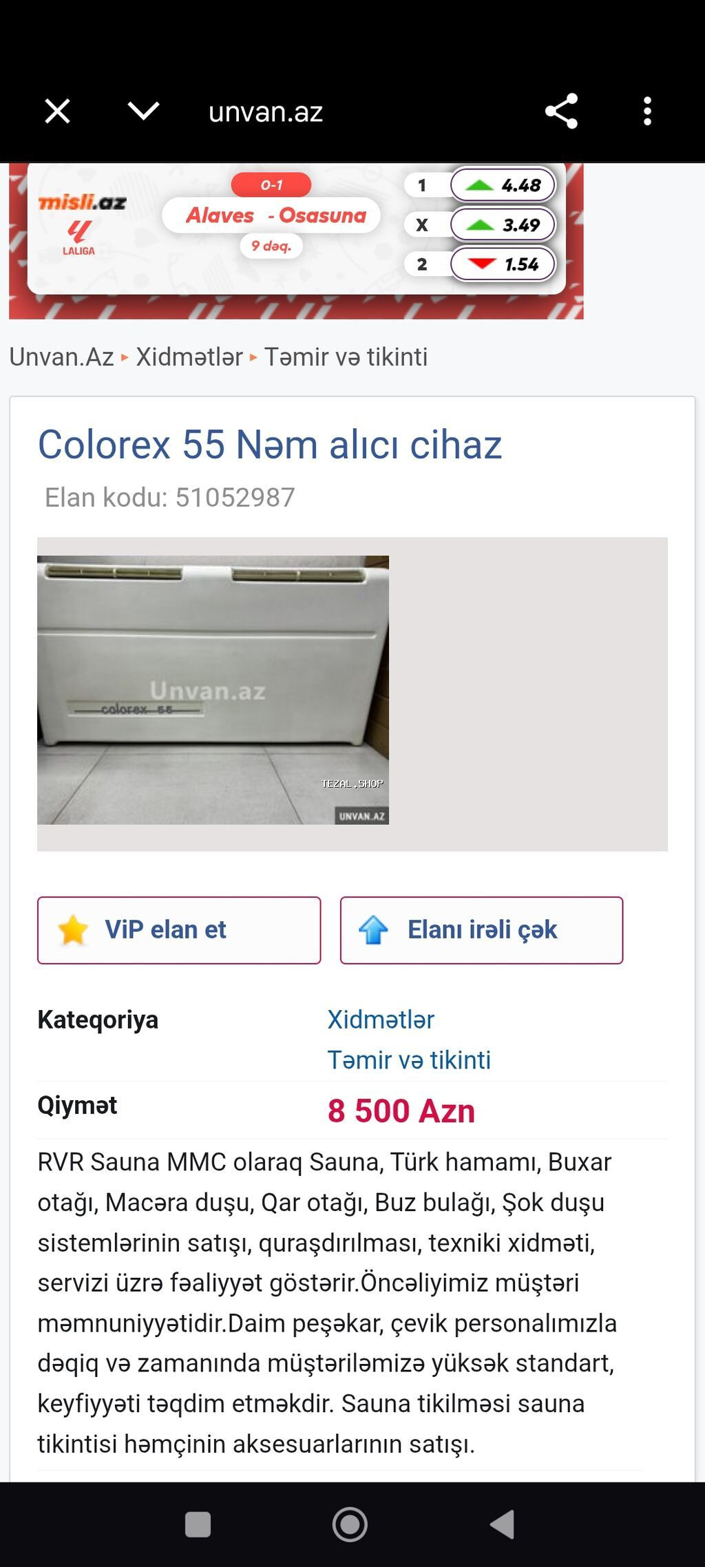 Colorex 55 Nəmləndirmə əleyhinə qurğu (nəm alıcı) Təyinat: - Sauna