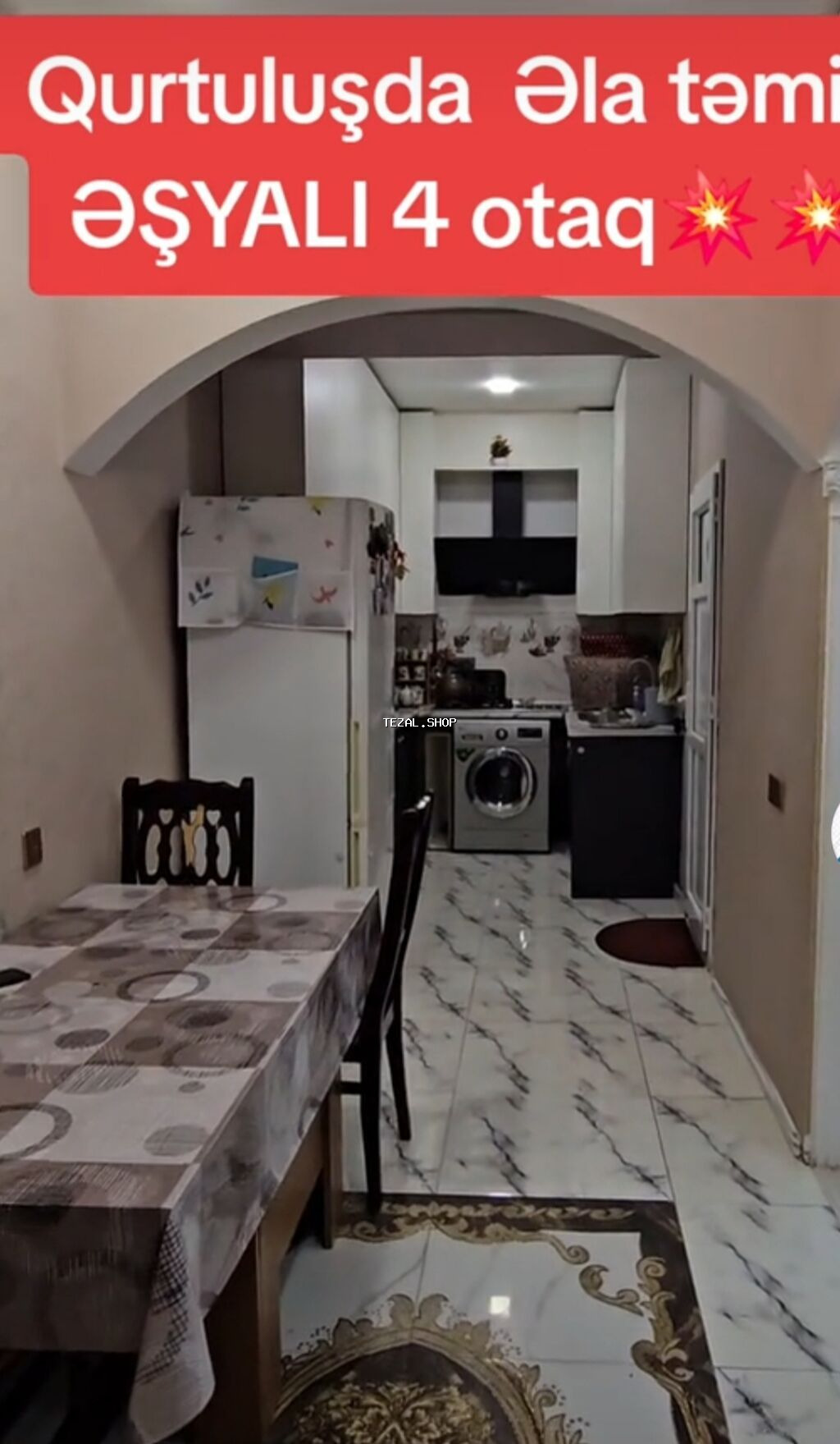 Qurtuluşda tam əşyalı 4 otaqlı mənzil - Plan: ayrı mətbəx, geniş