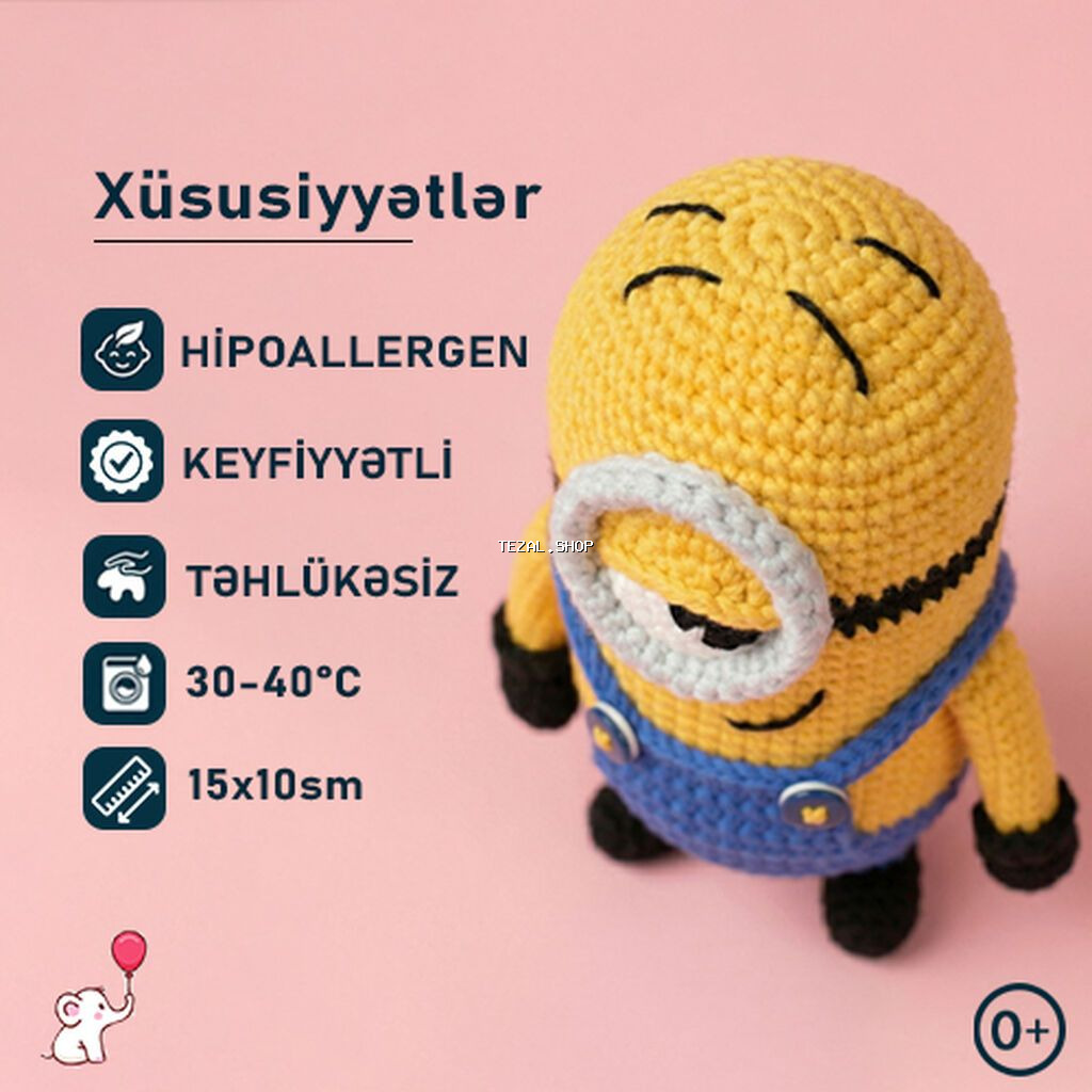 💛 Hər zaman yanında olan Minion 🍌🧸 Hipoallergenik. Təhlükəsiz - şəkil 4