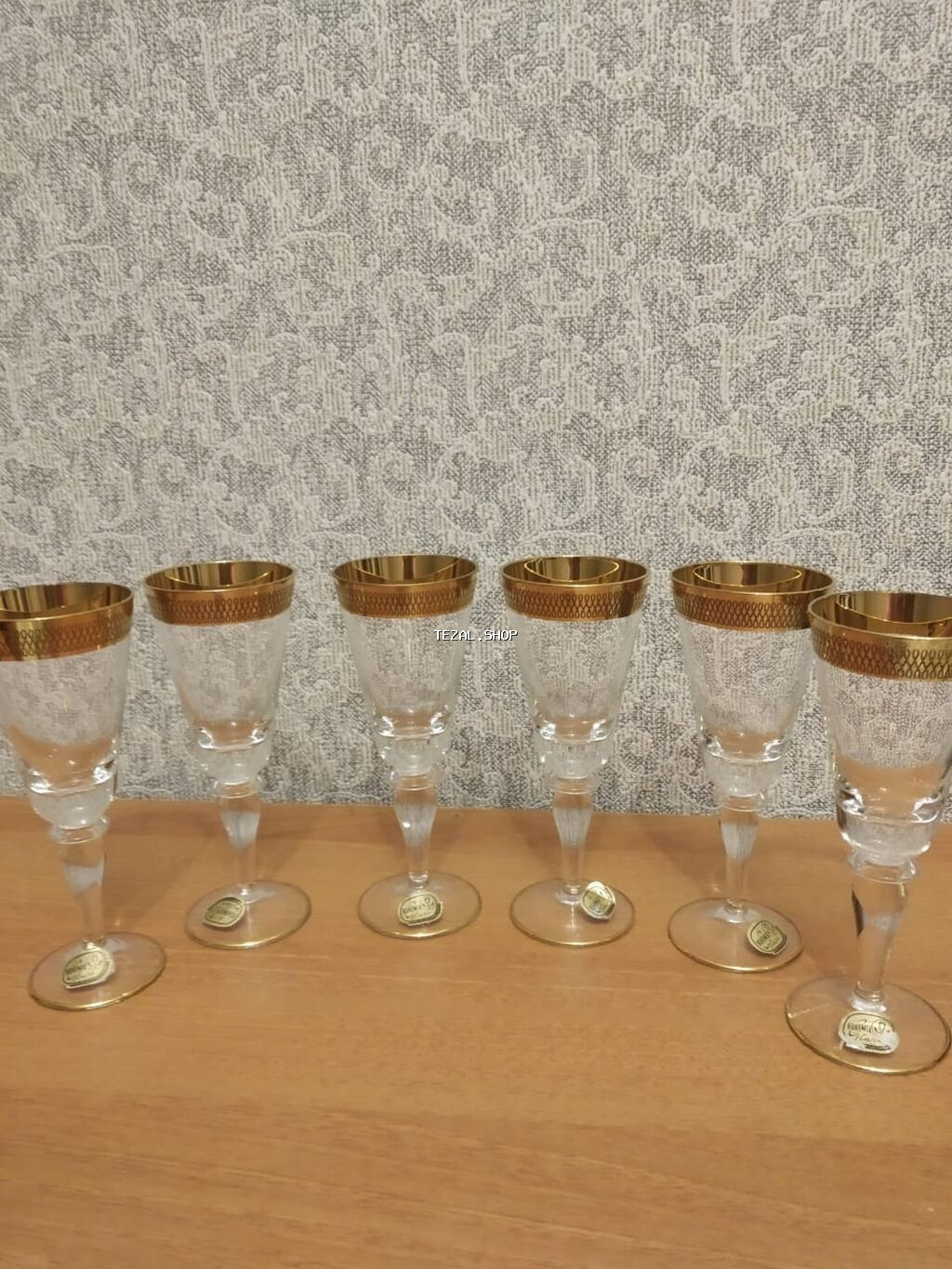 Qədəhlər, rəng - Qızılı, Xrustal, 6 ədədli dəst, Çexiya