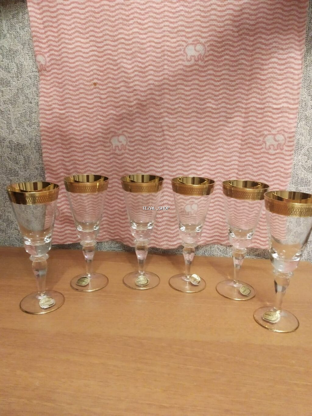 Qədəhlər, rəng - Qızılı, Xrustal, 6 ədədli dəst, Çexiya - şəkil 2