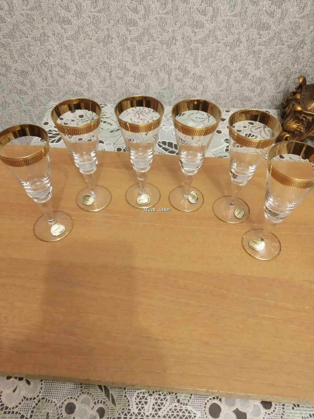 Qədəhlər, rəng - Qızılı, Xrustal, 6 ədədli dəst, Çexiya - şəkil 3