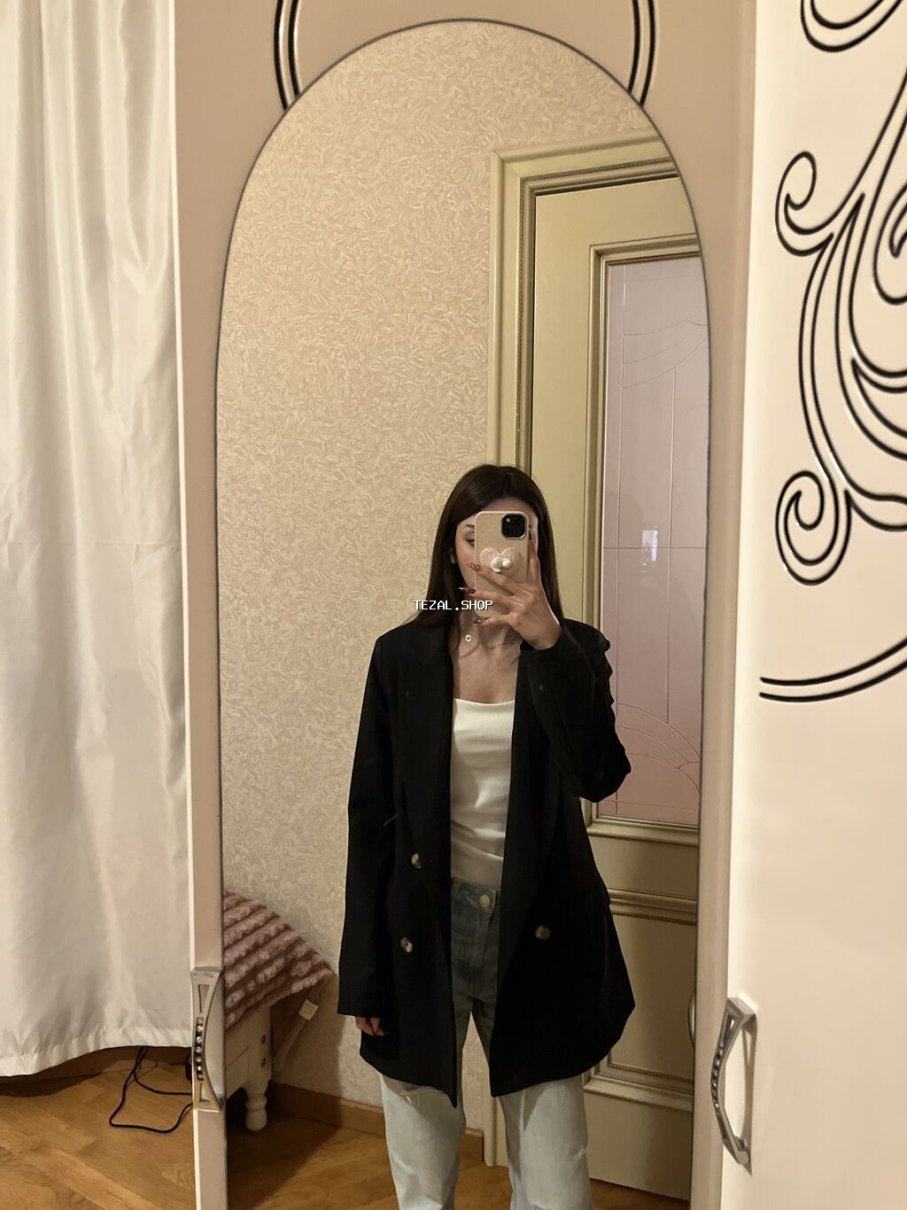 Qadın üçün klassik qara blezer XS-34 olcu biraz oversize model hec