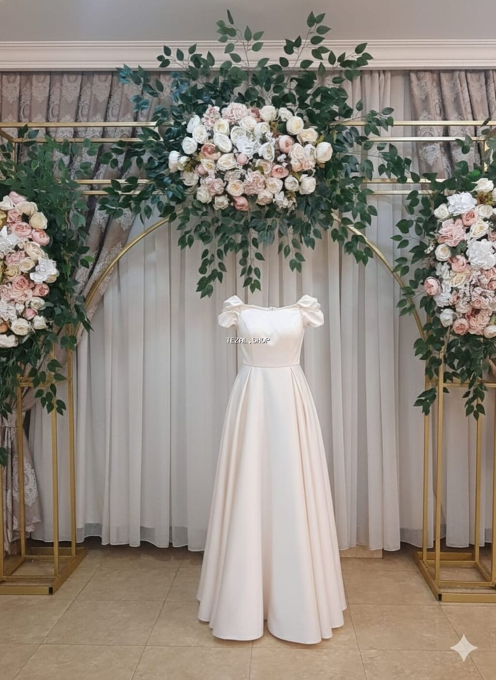 Zərif ziyafət/libas dəsti 1) Pudra rəngli uzun paltar - Yumşaq şifon - şəkil 2