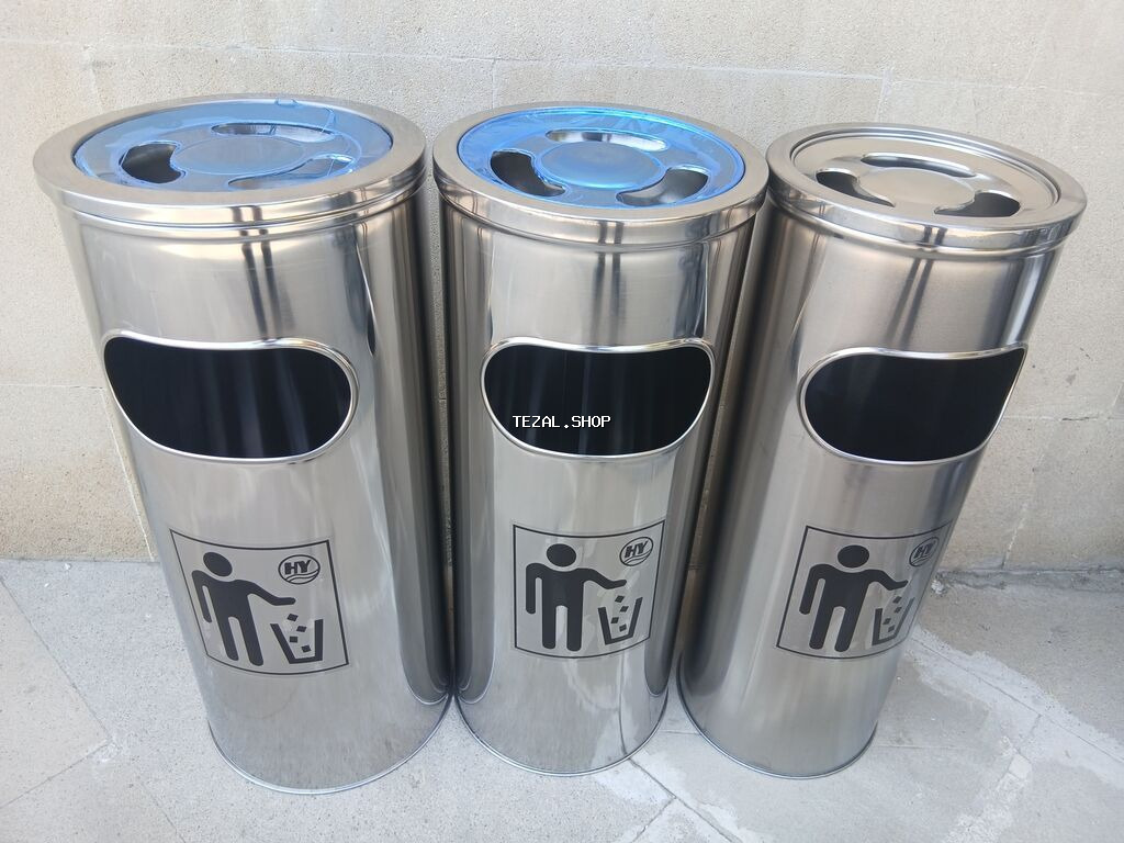 Paslanmayan poladdan hazırlanmış bu silindrik zibil qutusu həm daxili - şəkil 2