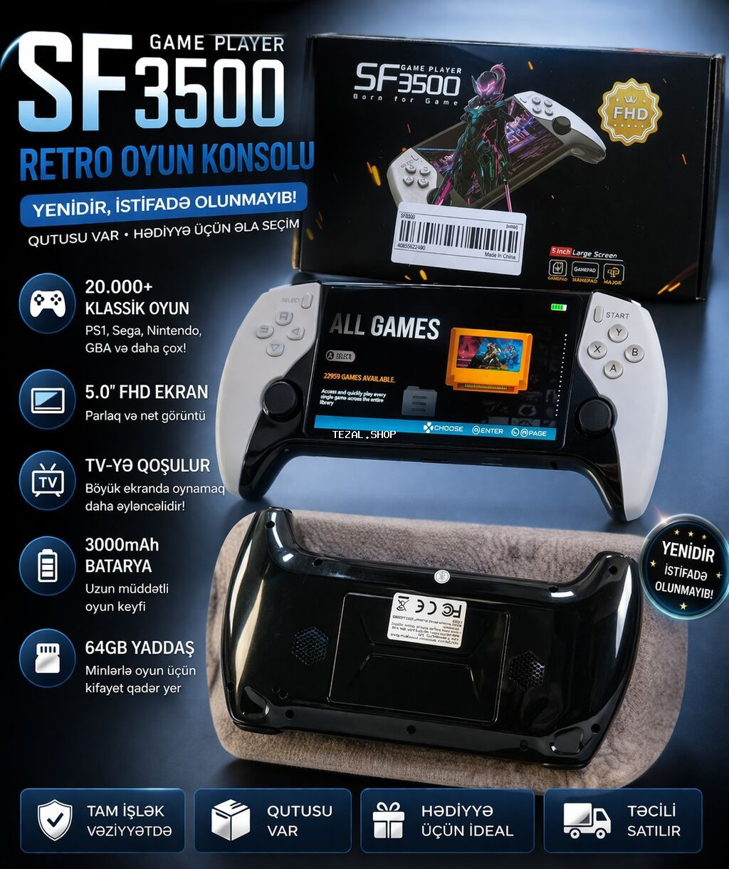 SF3500 Retro Oyun Konsolu Xüsusiyyətlər: - 20.000+ klassik oyun: PS1