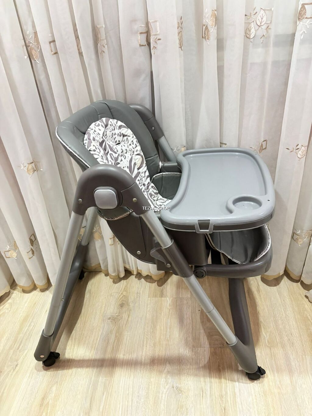 Uşaq yemək kreslosu - Rəng: boz/gümüş tonları, naxışlı yumşaq - şəkil 2