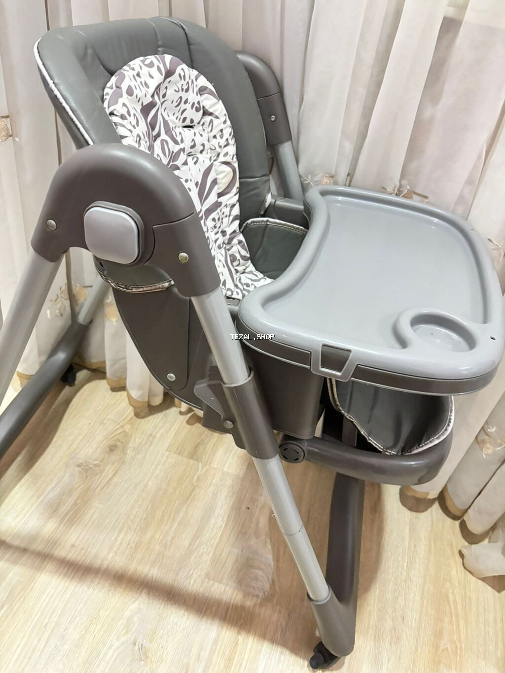 Uşaq yemək kreslosu - Rəng: boz/gümüş tonları, naxışlı yumşaq - şəkil 3