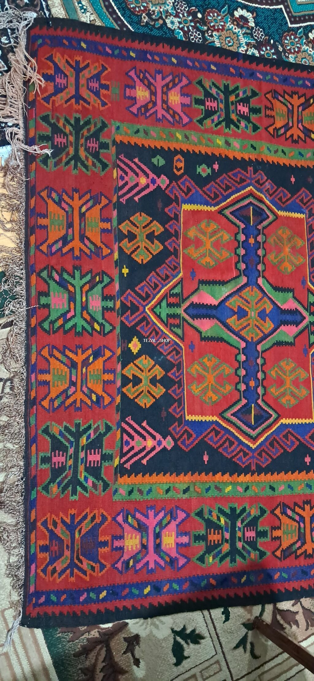 Xalça – əl toxuması, rəngarəng Qazaq/Qarabağ üslublu geometrik - şəkil 2