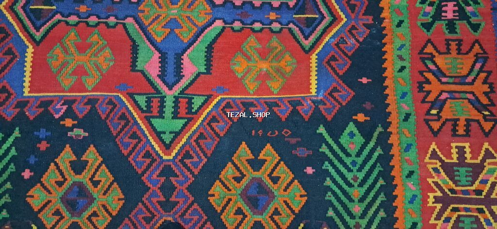 Xalça – əl toxuması, rəngarəng Qazaq/Qarabağ üslublu geometrik - şəkil 3