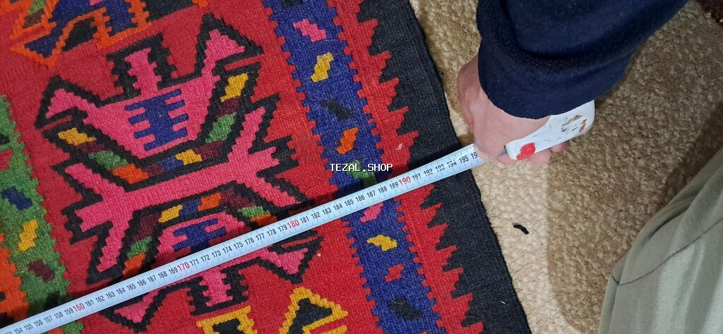 Xalça – əl toxuması, rəngarəng Qazaq/Qarabağ üslublu geometrik - şəkil 5