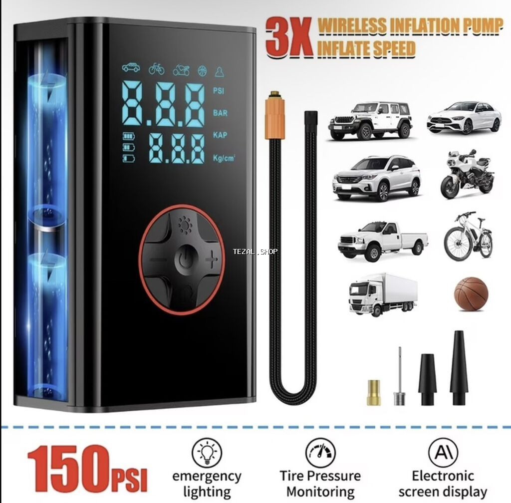 Akkumulyatorlu portativ hava kompressoru – 150 PSI Xüsusiyyətlər: -