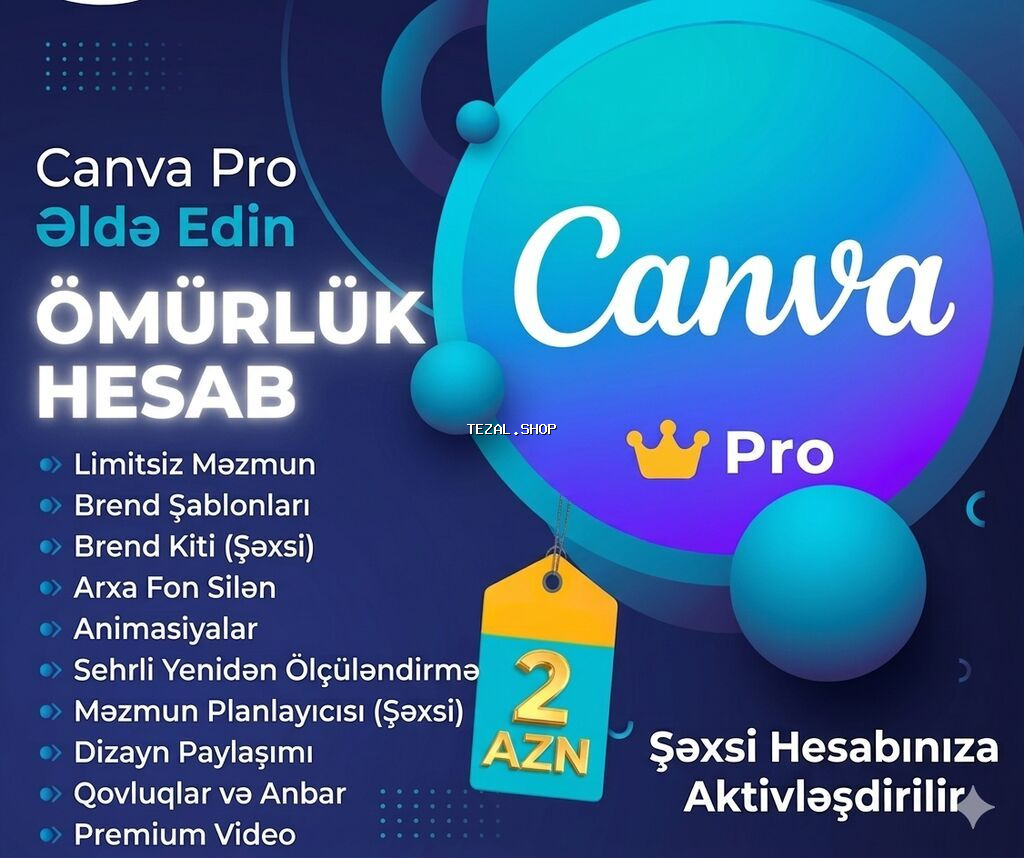 Canva Pro – ömürlük rəsmi və tam orijinal paket • Mövcud şəxsi Canva