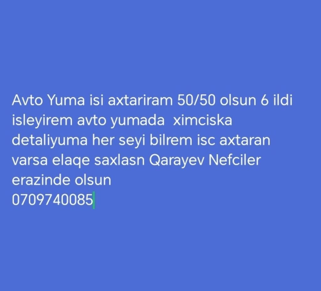 Isci axtaran varsa elaqe saxlasn