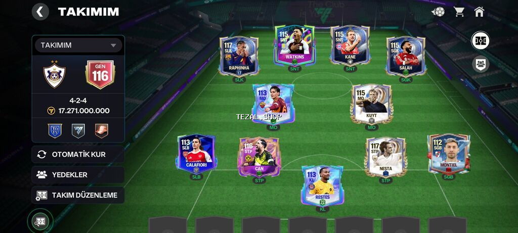 FIFA Mobile hesabı – yüksək GEN 116 komanda - Komanda sxemi: 4-2-4 -