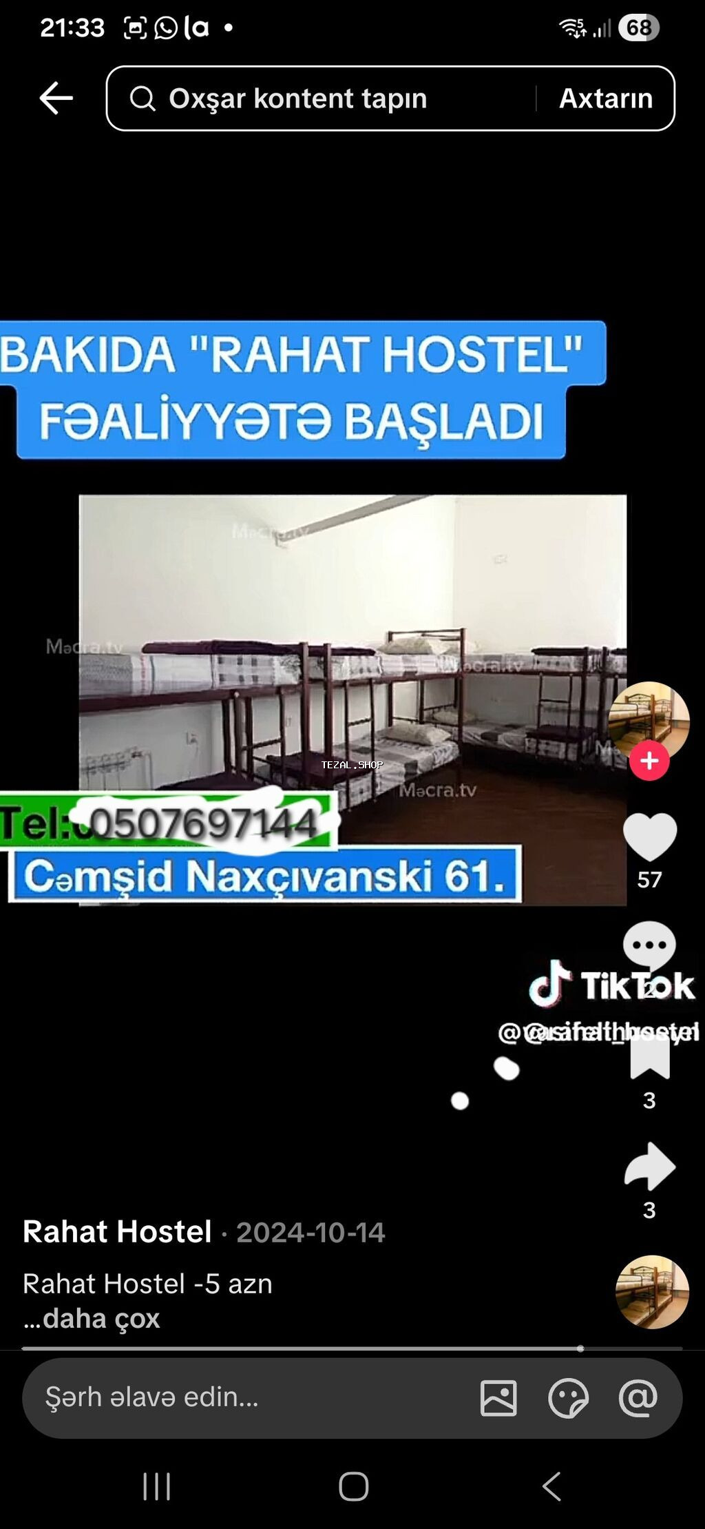 Rahat Hostel – Bakı Ünvan: Cəmşid Naxçıvanski 61 Xidmət - şəkil 2