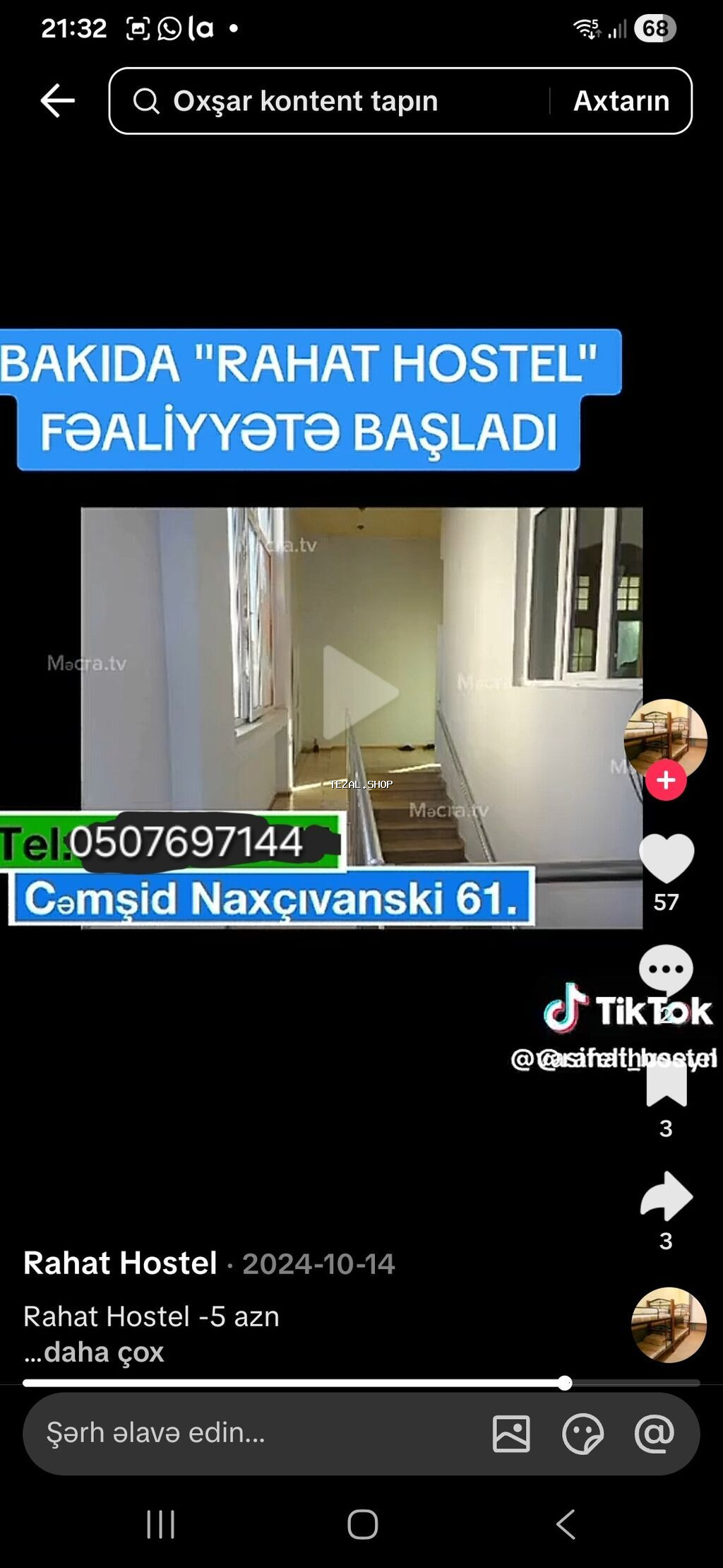 Rahat Hostel – Bakı Ünvan: Cəmşid Naxçıvanski 61 Xidmət - şəkil 3