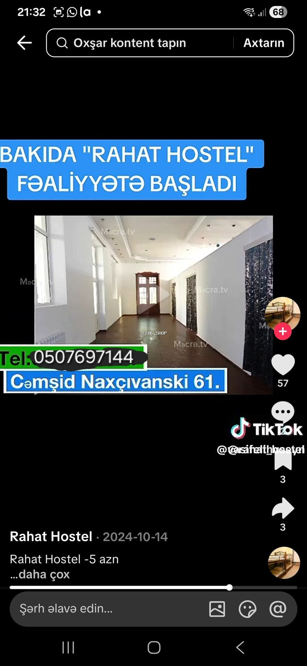 Rahat Hostel – Bakı Ünvan: Cəmşid Naxçıvanski 61 Xidmət - şəkil 4