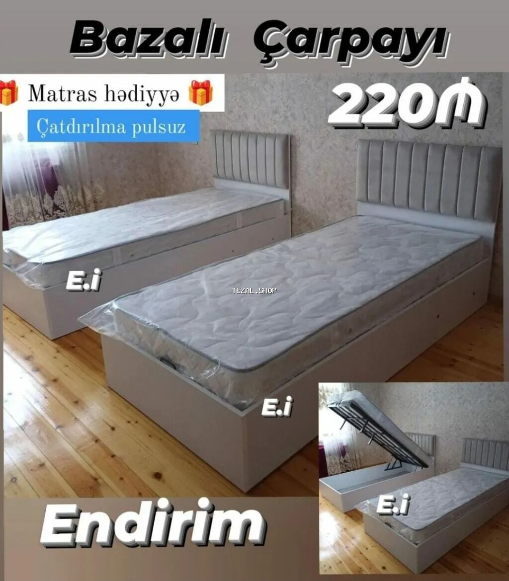 Təknəfərlik çarpayı, Bazalı, Matras ilə, Siyirməsiz