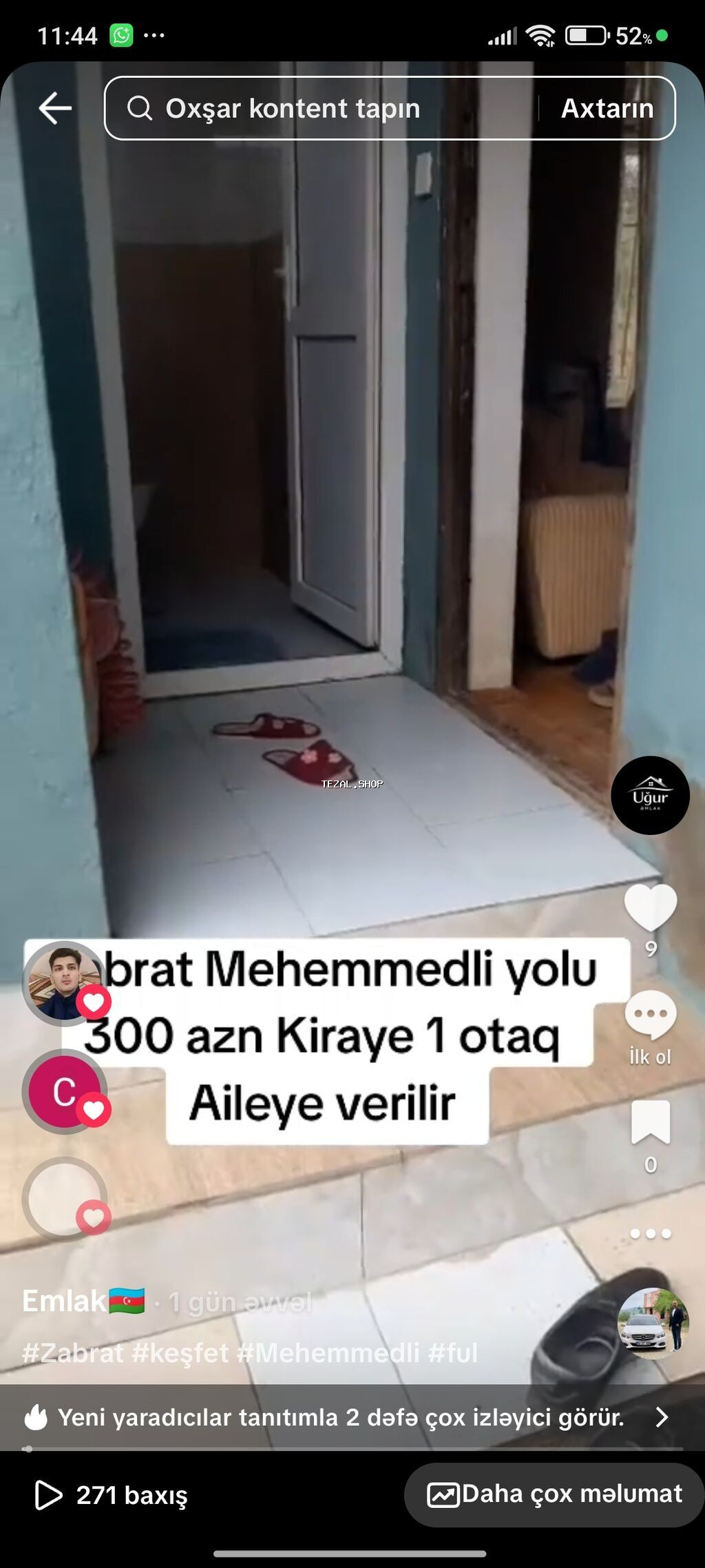 Kirayə: Zabrat–Məhəmmədli yolu, ailə üçün 1 otaqlı ev - Ayliq: 300
