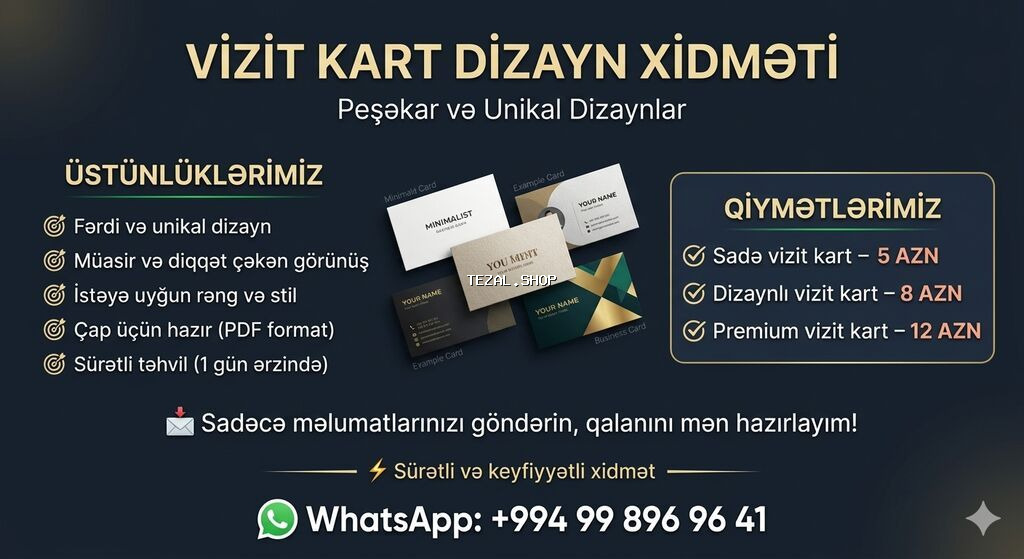 📇 PEŞƏKAR VİZİT KART DİZAYNI Biznesinizi daha peşəkar göstərmək
